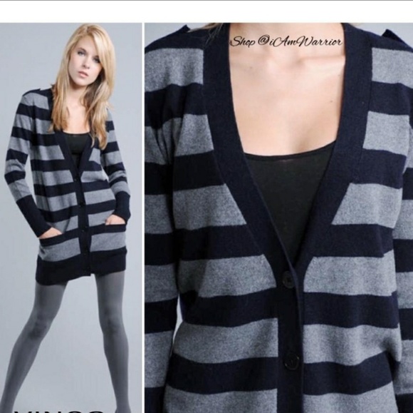 VINCE 100% Cashmere Striped Rugby Cardigan - Picture 2 of 5